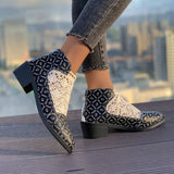 Printed Point Toe Block Heels Boots - Trendsi - Flyclothing LLC