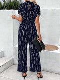 Tied Printed Mock Neck Wide Leg Jumpsuit - Trendsi - Flyclothing LLC
