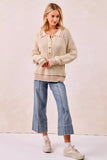 BiBi Half Button Ribbed Two Tone Sweater - Trendsi - Flyclothing LLC