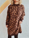 Leopard Round Neck Long Sleeve Sweater - Trendsi - Flyclothing LLC