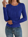 Textured Round Neck Long Sleeve Top - Trendsi - Flyclothing LLC