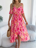 Printed Cold Shoulder Midi Cami Dress - Trendsi - Flyclothing LLC