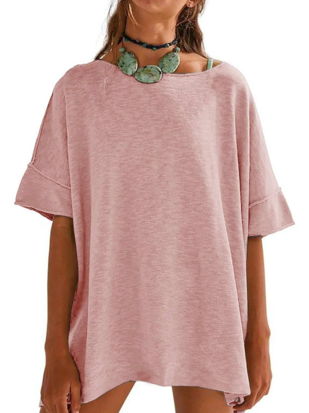 Oversized Round Neck Drop-Shoulder T-Shirt - Trendsi - Flyclothing LLC