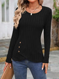 Decorative Button Round Neck Long Sleeve T-Shirt - Trendsi - Flyclothing LLC