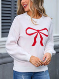 Bow Graphic Round Neck Long Sleeve Sweater - Trendsi - Flyclothing LLC