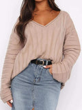 V-Neck Dropped Shoulder Sweater - Trendsi - Flyclothing LLC