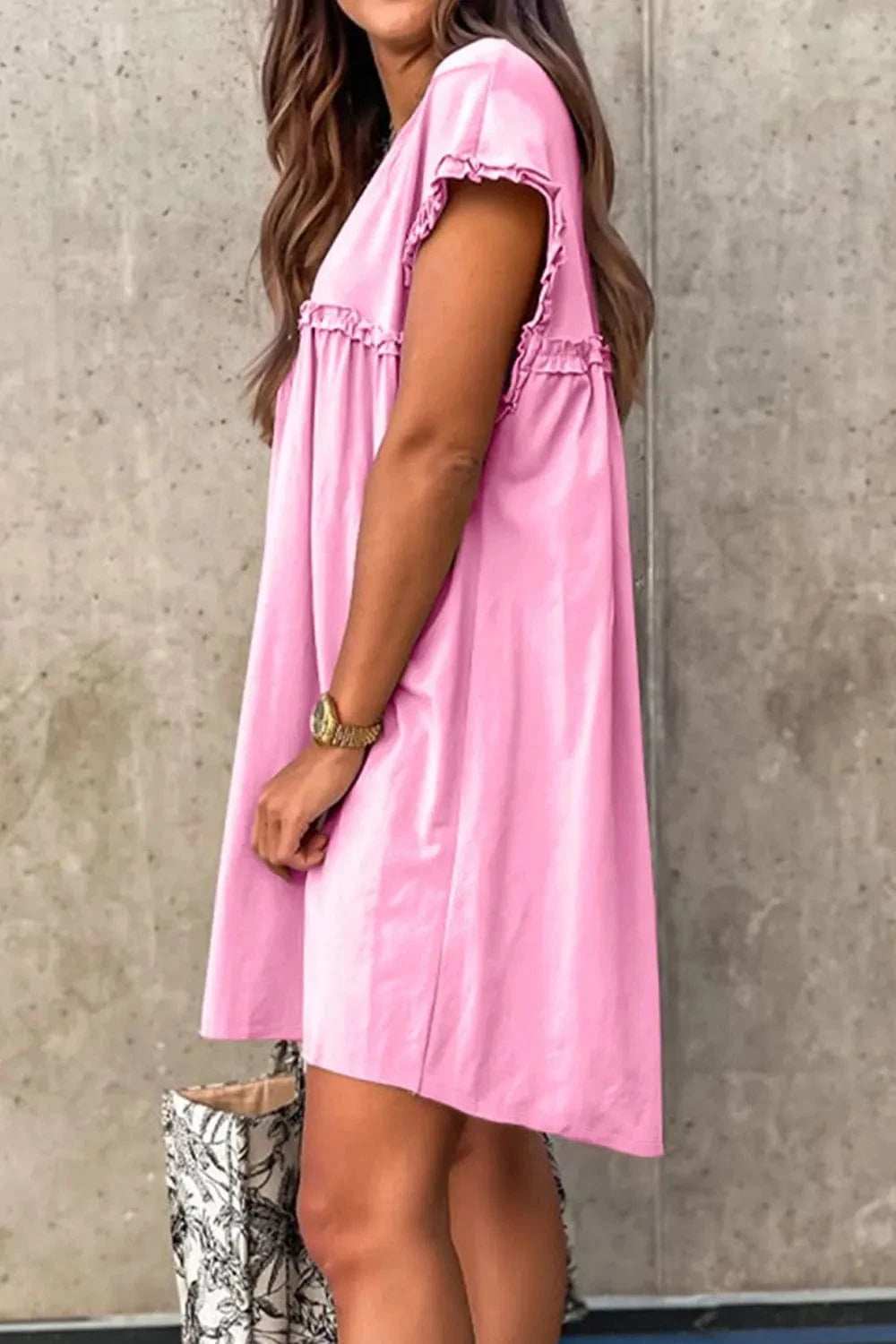 Frill Short Sleeve Mini Dress - Trendsi - Flyclothing LLC