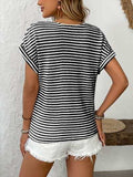 Striped V-Neck Short Sleeve T-Shirt - Trendsi - Flyclothing LLC