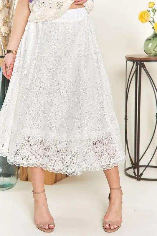 ADORA Elastic Waist Lace Midi Skirt - Trendsi - Flyclothing LLC