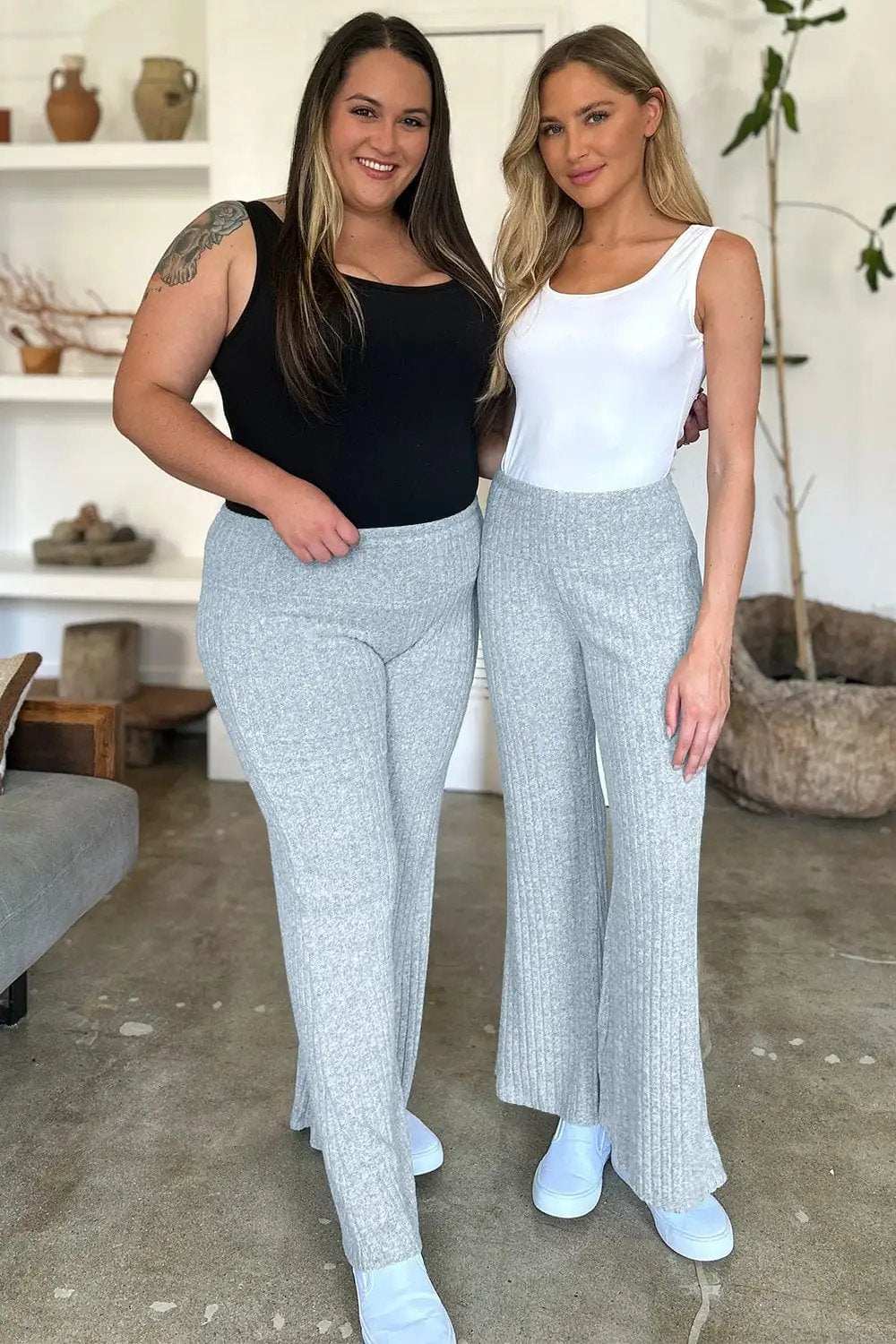 Ribbed High Waist Flare Pants - Trendsi - Flyclothing LLC