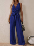 Tied Surplice Sleeveless Wide Leg Jumpsuit - Trendsi - Flyclothing LLC