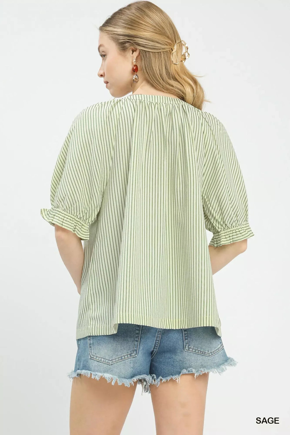 Umgee Stripe V-Neck Blouse - Trendsi - Flyclothing LLC