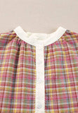 Mulit-Color Plaid Round Neck Long Sleeve Blouse - Trendsi - Flyclothing LLC