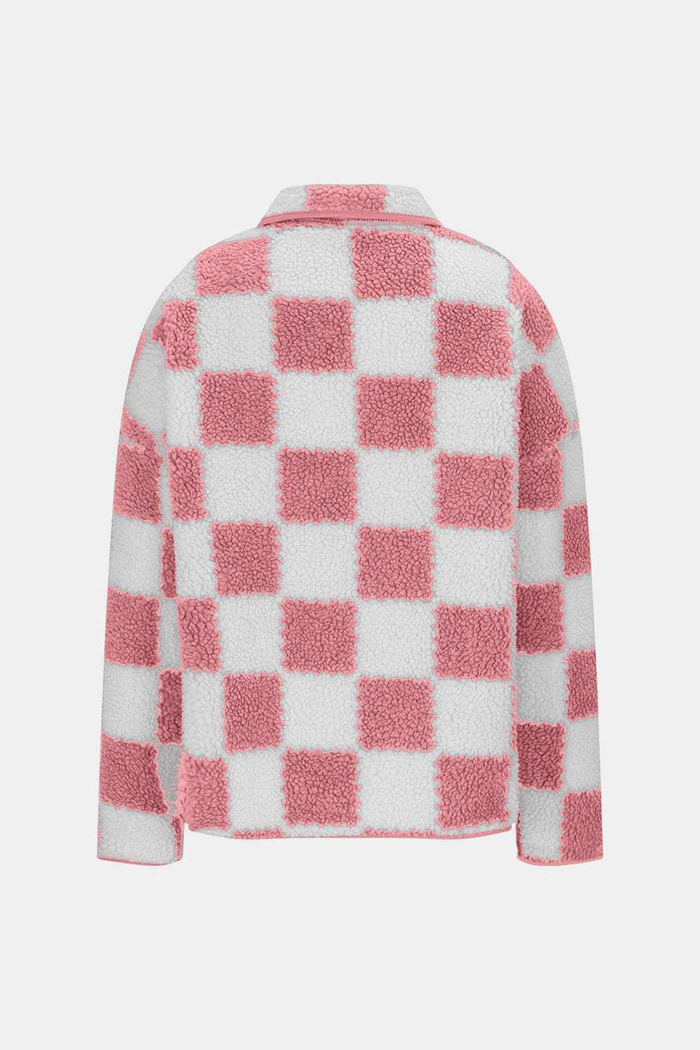 Checkered Snap Down Long Sleeve Teddy Jacket - Trendsi - Flyclothing LLC