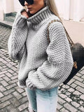 Full Size Chunky Knit Turtleneck Sweater Plus Size - Trendsi - Flyclothing LLC