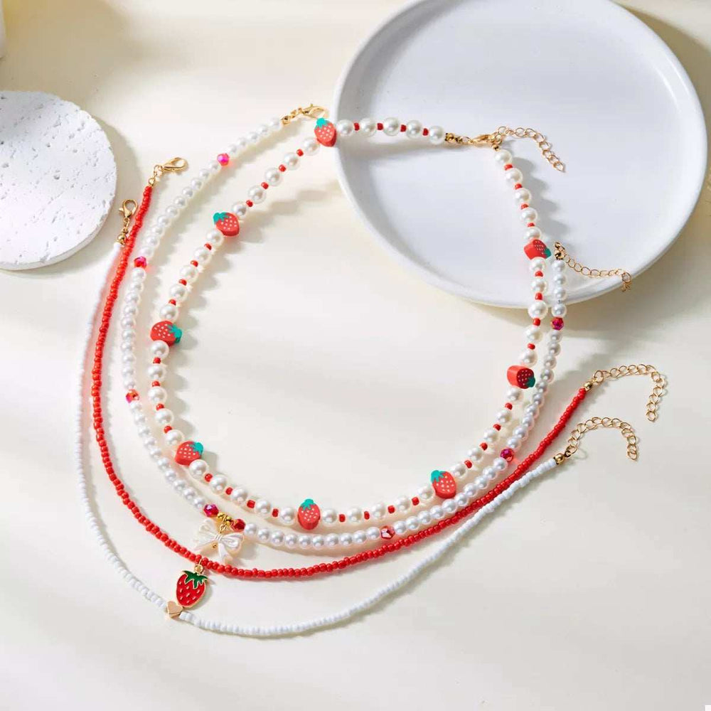 4 Piece Strawberry Pearl Beaded Necklace - Trendsi - Flyclothing LLC