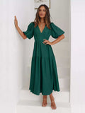 Tiered Puff Sleeve Midi Dress - Trendsi - Flyclothing LLC