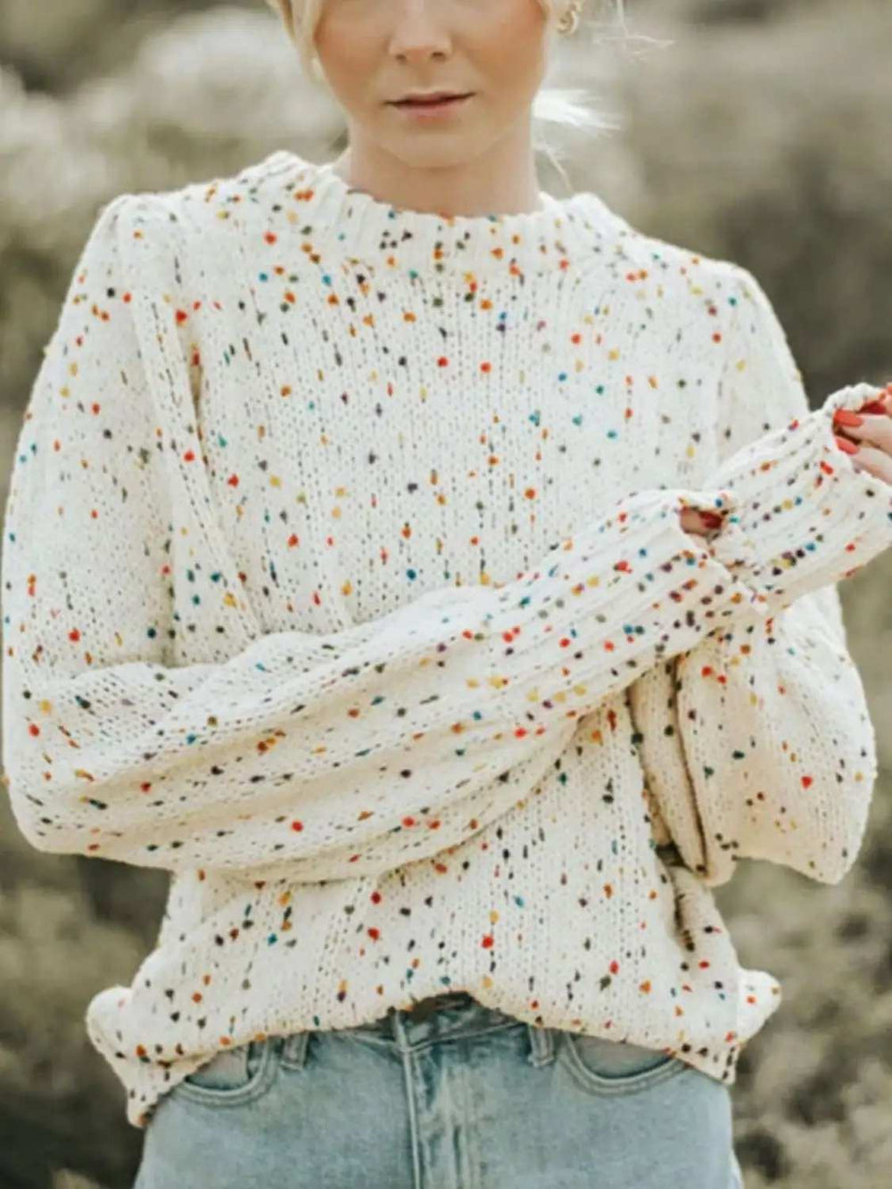 Confetti Round Neck Long Sleeve Sweater - Trendsi - Flyclothing LLC