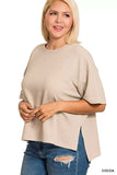Zenana Full Size Double Knit Side Slits Hi Low Short Sleeve Top Plus Size - Trendsi - Flyclothing LLC