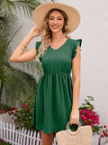 Swiss Dot Ruffled V-Neck Dress - Trendsi - Flyclothing LLC