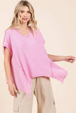 Mittoshop Mineral Wash Waffle Knit Pointed Hem Oversized Top - Trendsi - Flyclothing LLC