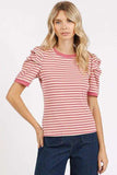Mittoshop Striped Round Neck Puff Sleeve T-Shirt - Trendsi - Flyclothing LLC