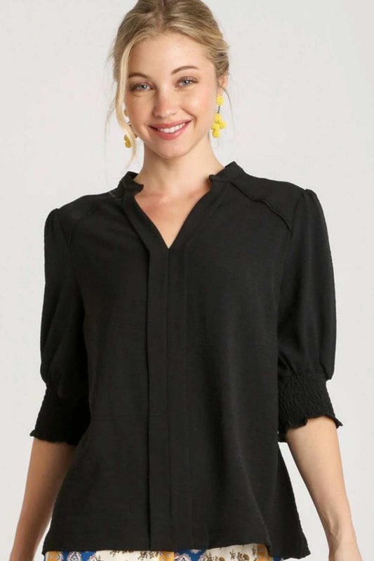 Umgee Full Size Split Neck Boxy Cut Top with Piping Details Plus Size - Trendsi - Flyclothing LLC