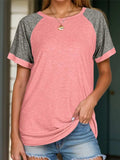 Full Size Contrast Round Neck Short Sleeve T-Shirt - Trendsi - Flyclothing LLC