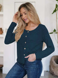 Button Up Round Neck Long Sleeve Cardigan - Trendsi - Flyclothing LLC