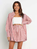 Striped Dropped Shoulder Shirt and Shorts Set - Trendsi - Flyclothing LLC