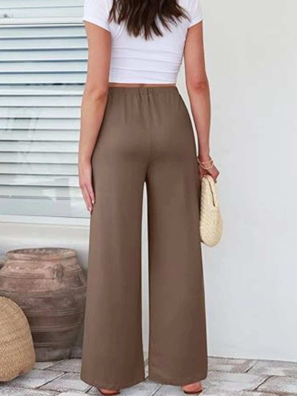 Elastic Waist Wide Leg Pants - Trendsi - Flyclothing LLC