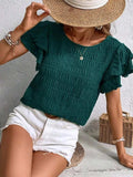 Round Neck Ruffled Short Sleeve Top - Trendsi - Flyclothing LLC