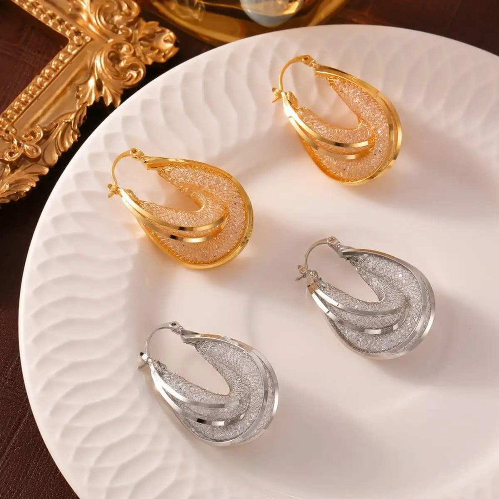 Copper Glass Stone U Shape Earrings - Trendsi - Flyclothing LLC