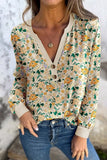 Floral Print Notched Long Sleeve Blouse - Trendsi - Flyclothing LLC