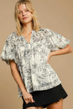 Umgee Full Size Floral Print Metallic Ruffle Blouse Plus Size - Trendsi - Flyclothing LLC
