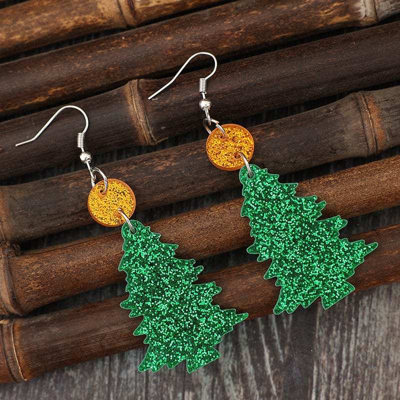 Glitter Acrylic Tree Shape Earrings - Trendsi - Flyclothing LLC