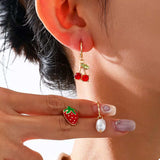 3 Piece 18K Gold-Plated Strawberry Cherry and Pearl Earrings - Trendsi - Flyclothing LLC