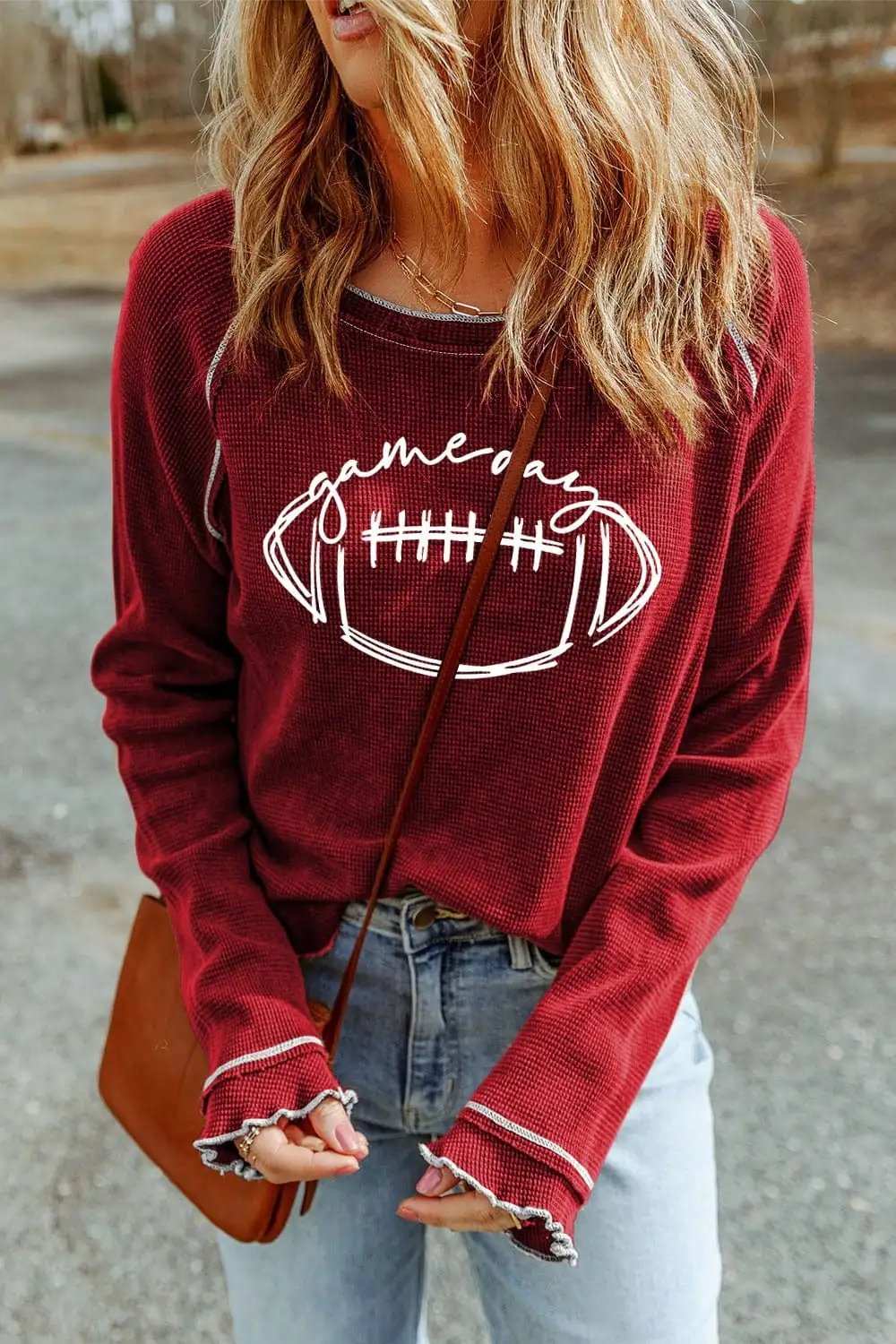 Football Round Neck Long Sleeve Sweatshirt - Trendsi - Flyclothing LLC
