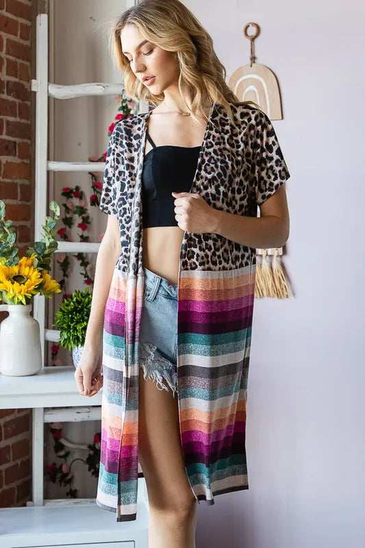 Heimish Full Size Animal Leopard and Stripe Open Cardigan Plus Size - Trendsi - Flyclothing LLC