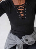 Lace Up Long Sleeve T-Shirt - Trendsi - Flyclothing LLC