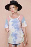 BiBi Tie Dye Printed Cotton Color Block T-Shirt - Trendsi - Flyclothing LLC