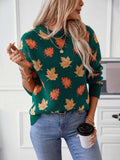 Maple Leaf Round Neck Long Sleeve Sweater - Trendsi - Flyclothing LLC