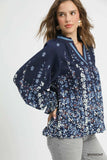 Umgee Full Size Floral Vine Print Blouse with Balloon Sleeves Plus Size - Trendsi - Flyclothing LLC
