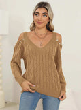 Cable-Knit Cold Shoulder Sweater - Trendsi - Flyclothing LLC