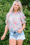 Printed Notched Short Sleeve Blouse - Trendsi - Flyclothing LLC