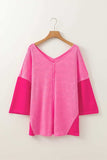 Exposed Seam V-Neck Three-Quarter Sleeve Blouse - Trendsi - Flyclothing LLC