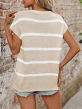 Striped Round Neck Short Sleeve Knit Top - Trendsi - Flyclothing LLC