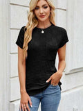 Round Neck Short Sleeve Knit Top - Trendsi - Flyclothing LLC