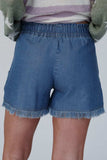 Raw Hem Drawstring High Waist Denim Shorts with Pockets - Trendsi - Flyclothing LLC