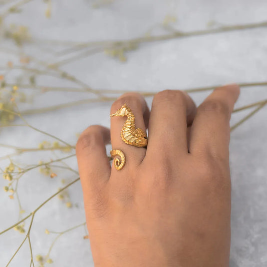18K Gold-Plated Seahorse Wrap Adjustable Ring - Trendsi - Flyclothing LLC